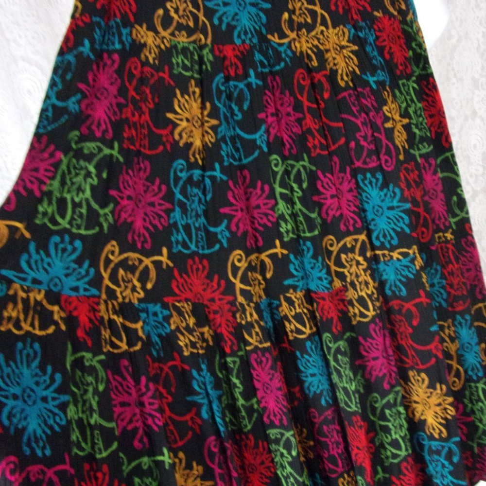 Midi Maxi Skirt Multi Colors on Black Teal Pink Tiered Layers